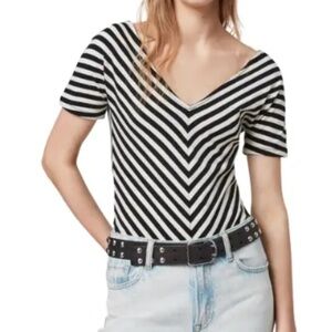 AllSaints Keavey Chevron Stripe Stretch Cotton Bodysuit XS